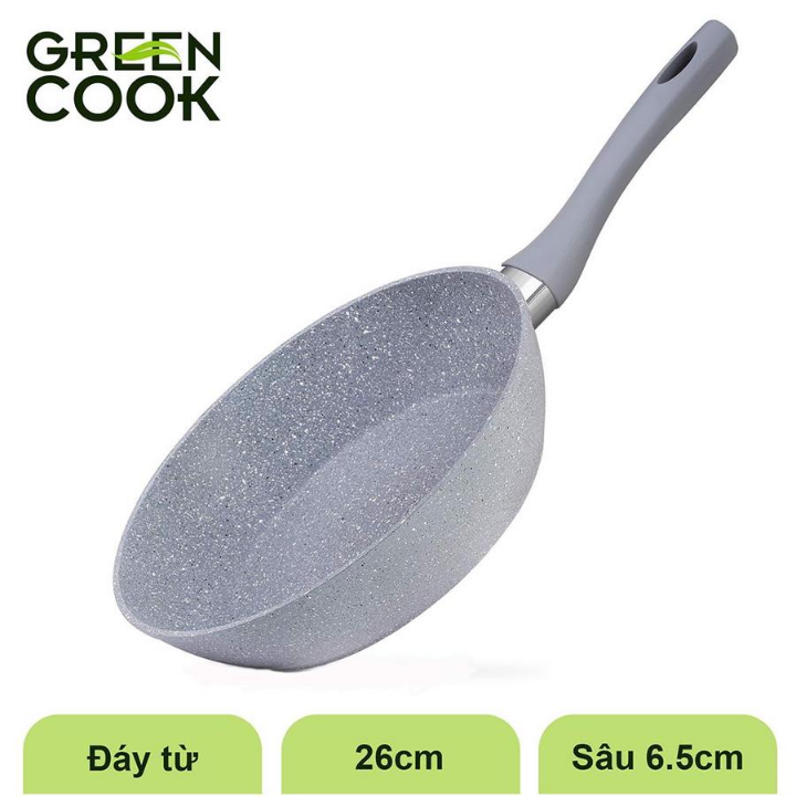 Chảo vân đá đáy từ chống dính 26cm green cook gcp02-26ih