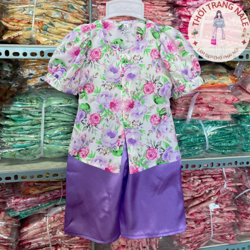 Đồ bà ba cho bé gái tay phồng lụa mango quần dài size từ 6-34kg