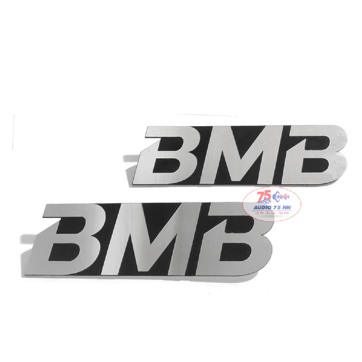 02 cái tem dán thùng loa BMB, màu bạc