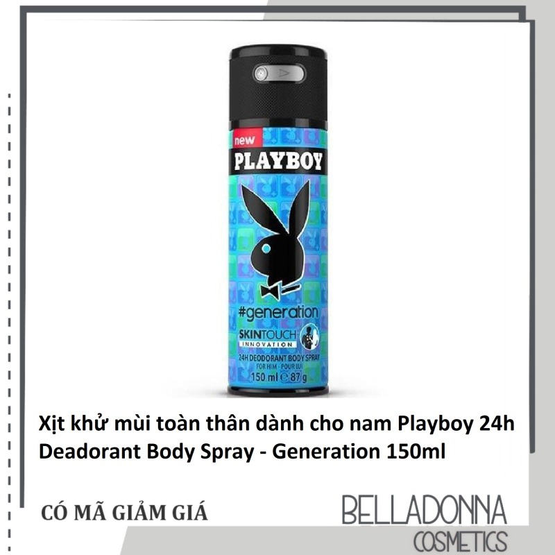 Xịt khử mùi toàn thân dành cho nam Playboy 24h Deadorant Body Spray - Generation 150ml
