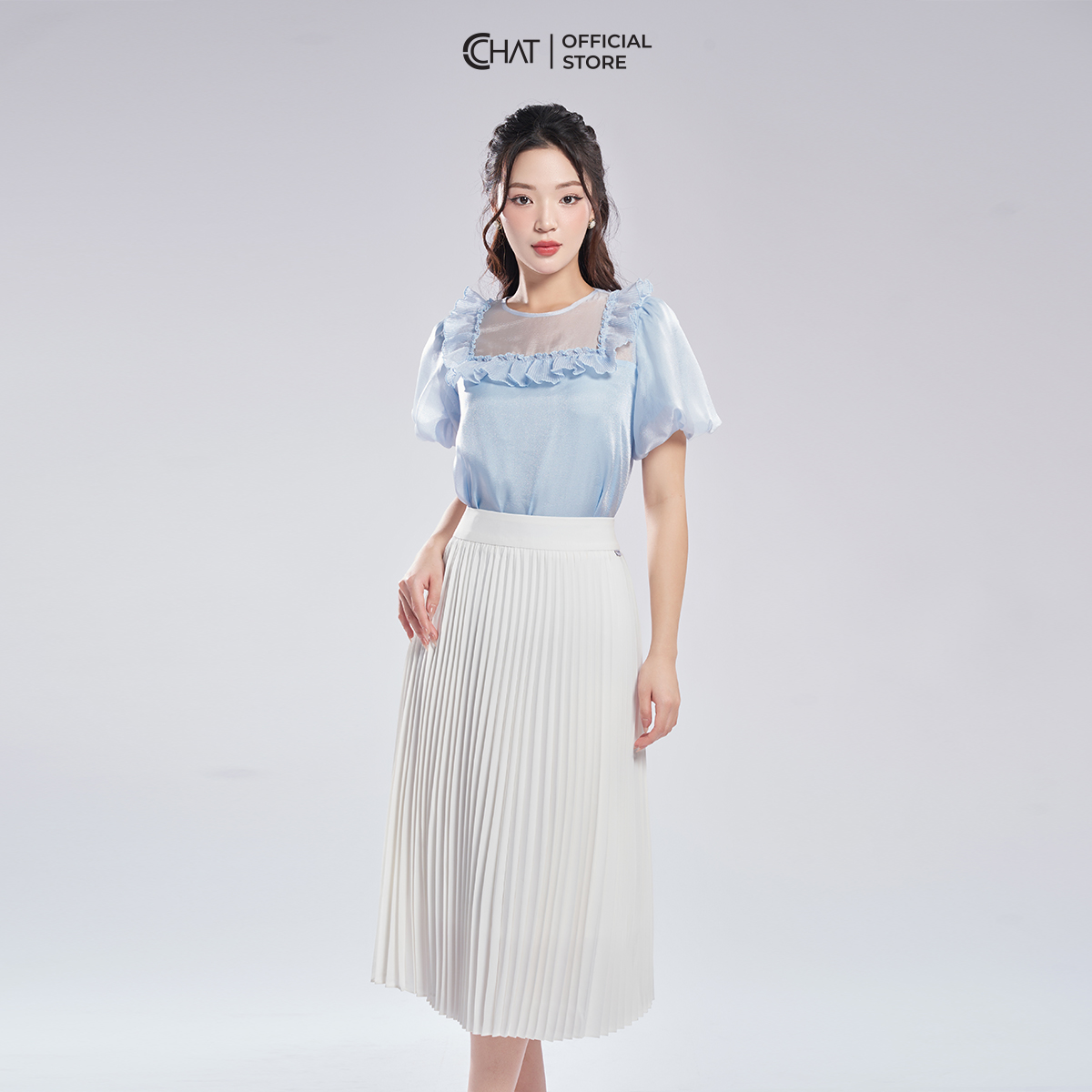 Áo Kiểu Nữ CCHAT Bèo Dập Ly Chất Voan Cao Cấp 13ANV2003ST
