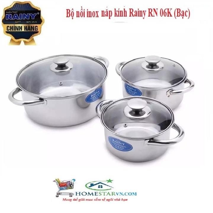 [HCM]Bộ 3 nồi inox nắp kính Rainy RN06TT