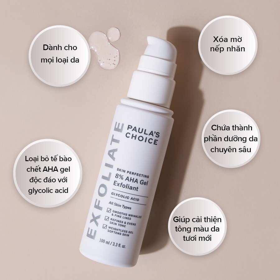 Gel loại bỏ tế bào chết hóa học skin perfecting 8% aha gel exfoliant, 8% aha lotion exfoliant - 100ml
