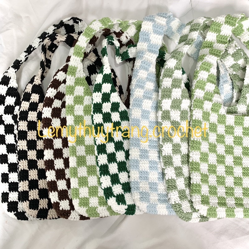 [CÓ SẴN] CHECKERED BAG. TÚI CARO LEN MÓC SIZE M