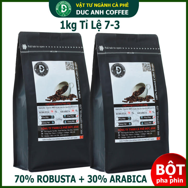 1kg cà phê tỉ lệ 7-3 Bột pha phin (70% robusta + 30%arabica) rang mộc nguyên chất DUC ANH COFFEE – thượng hạng, thơm, đậm đắng, chua nhẹ – bán hàng…