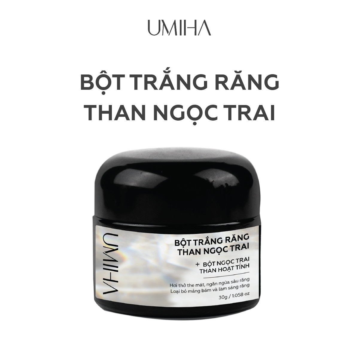 Bột trắng răng than Ngọc Trai UMIHA (30g) - Trắng răng với bột trắng răng thành phần Than hoạt tính, Canxi, Bột than tre