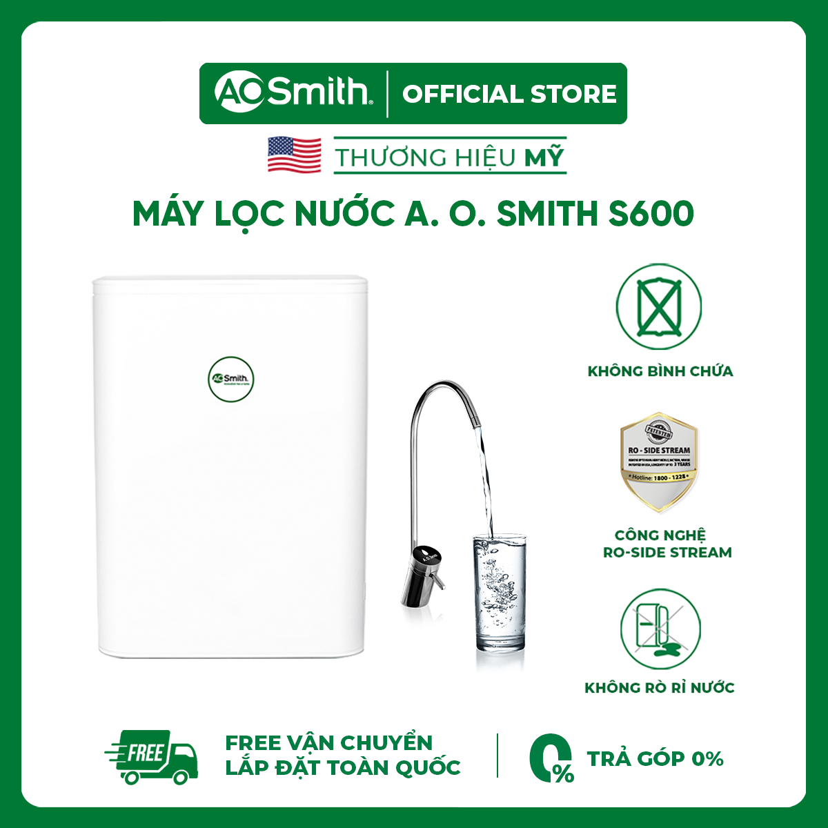 [Trả góp 0%]Máy Lọc Nước A. O. Smith S600