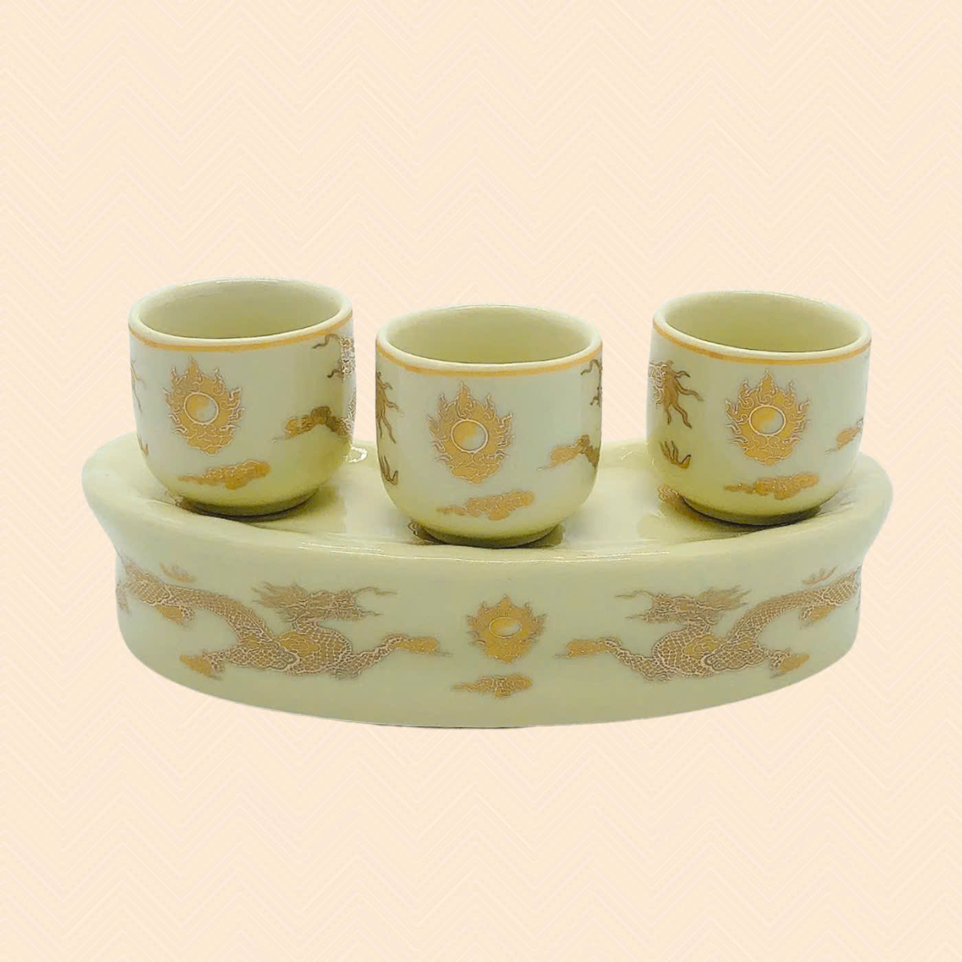 Golden Enamel Worship Cup Set - Bat Trang Porcelain Market 24cm - 29cm Long