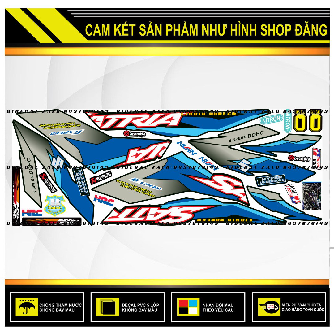 TEM RỜI SATRIA FI CHẾ PHỐI TÍM XÁM DÁN XE ĐEN ( DECAL CAO CẤP - KHÁNG NƯỚC - KHÔNG BAY MÀU )