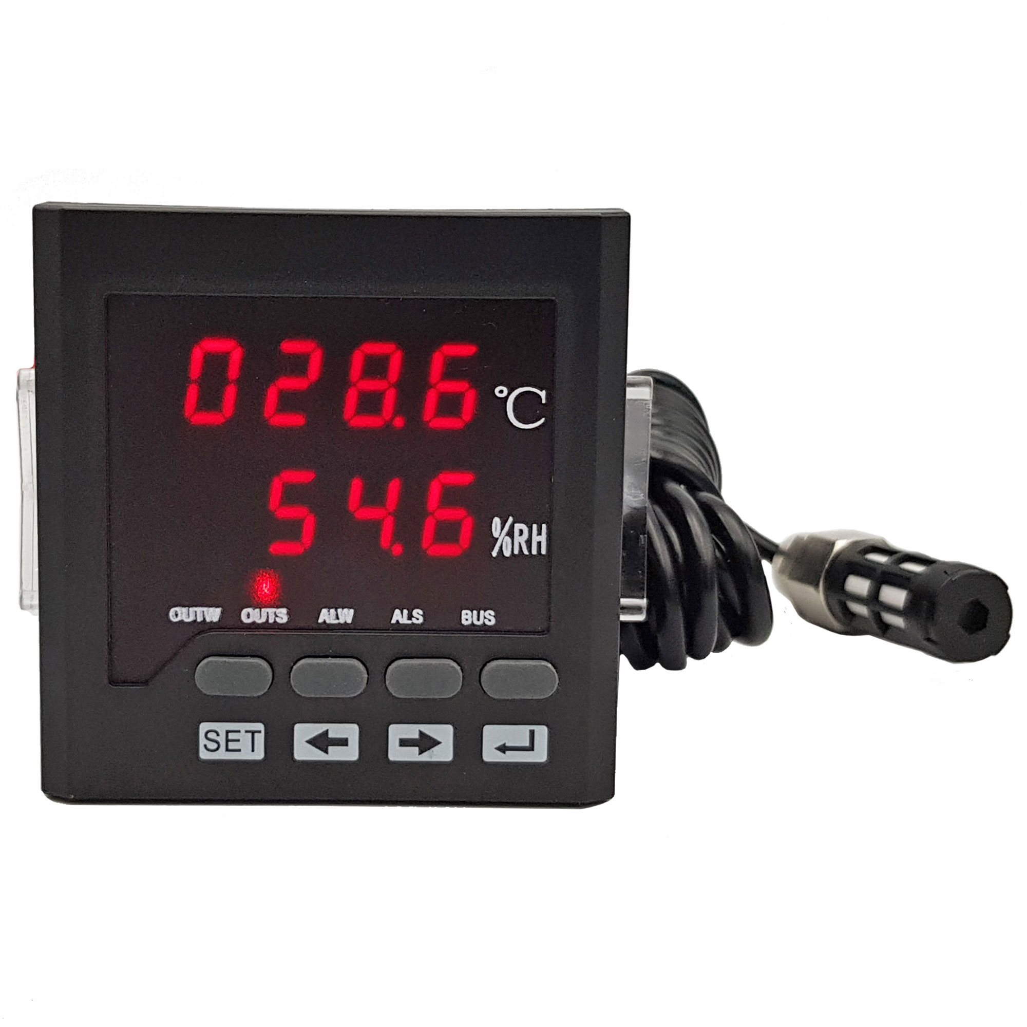 Bộ khống chế điều khiển nhiệt độ và độ ẩm CJ-602 với cảm biến vỏ bọc kim loại, có ngõ ra báo động, cảm biến chống ẩm IP55