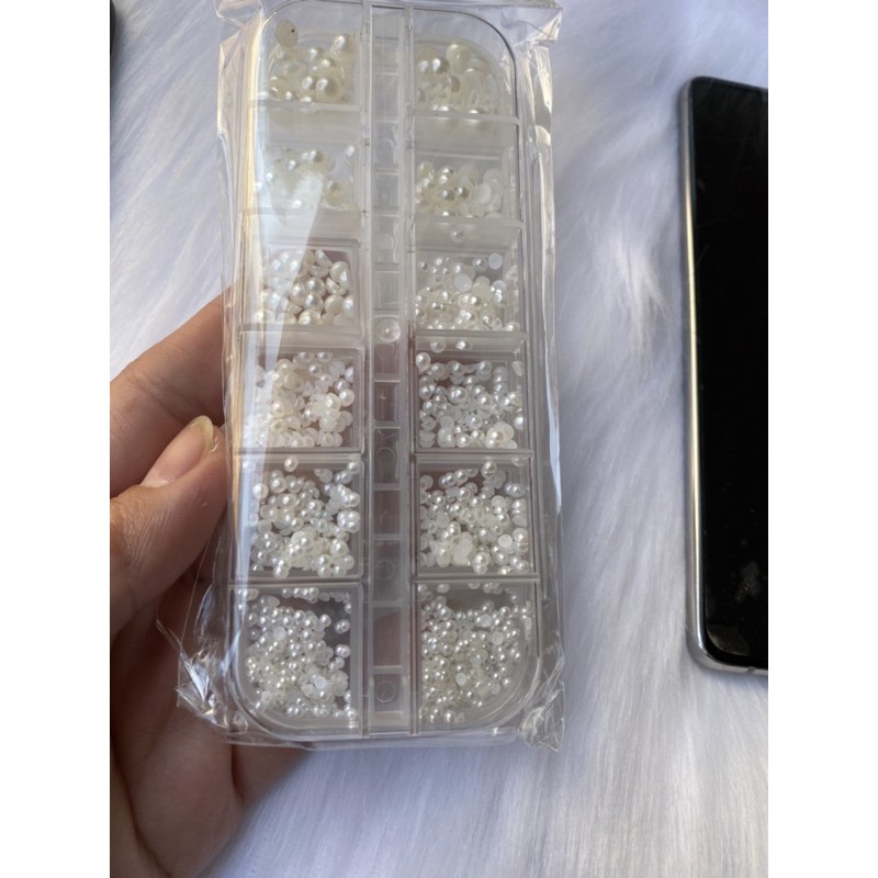 [GIẢM SỐC] Set Ngoc Trai nửa mix size trắng trang trí móng