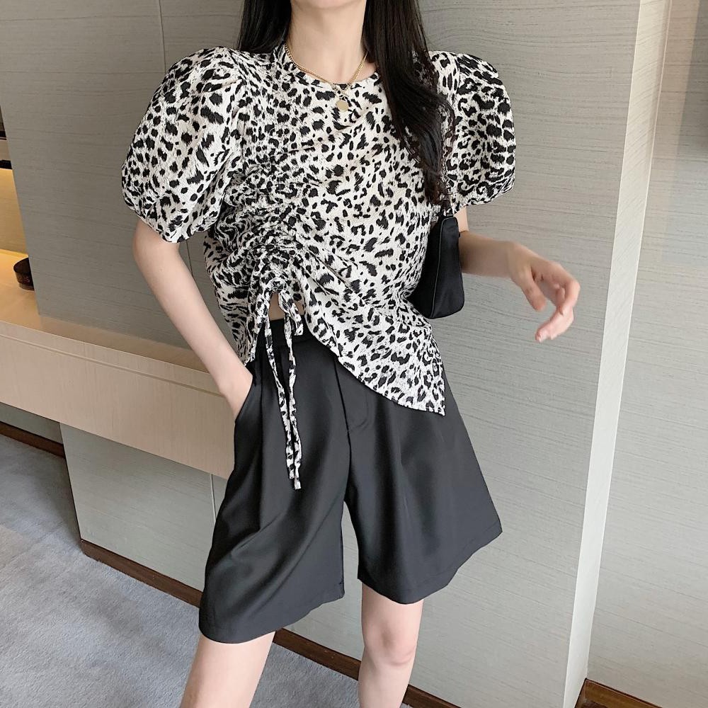 ÁO SƠ MI NỮ RÚT DÂY DA BEO