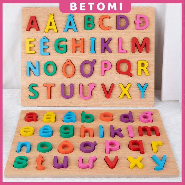 Bảng chữ cái tiếng Việt cho bé bằng gỗ, chữ số in nổi giúp bé vừa học vừa chơi (loại dày đẹp) BETOMI