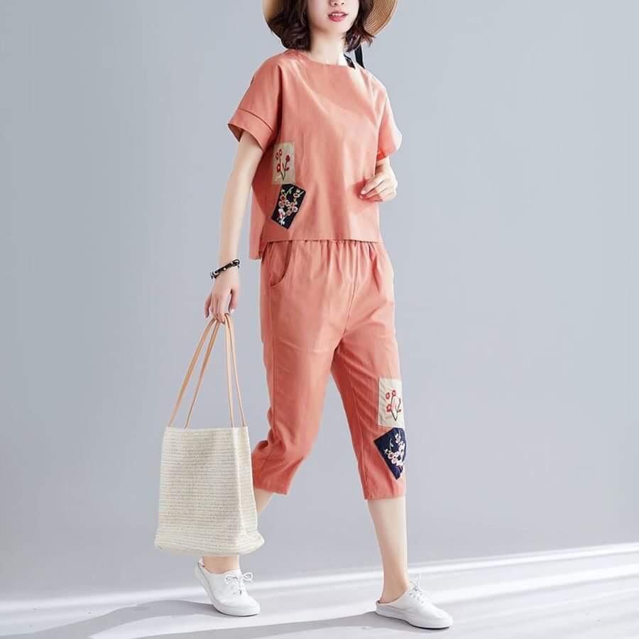 Sét bộ coton thêu hình 45-55-qh