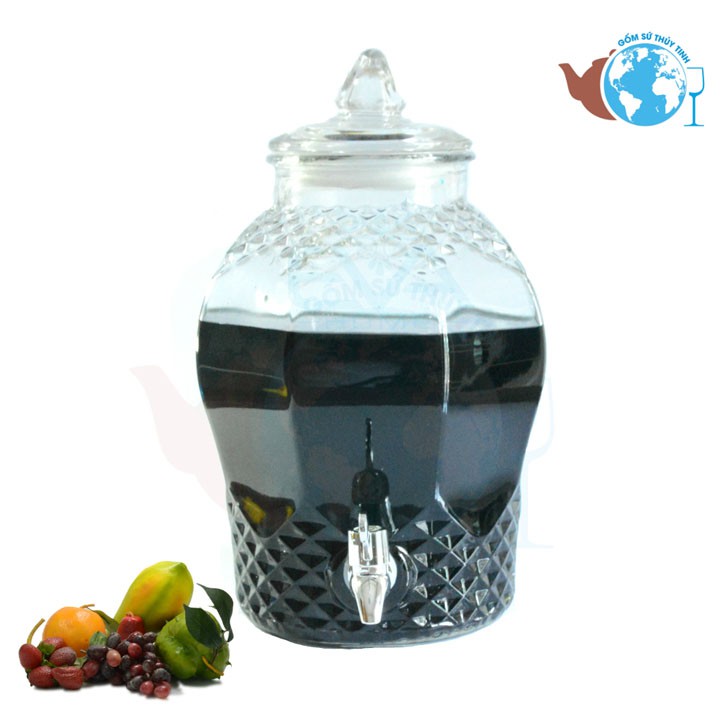 Bình ngâm rượu thủy tinh kim cương 8833-3 Lít có van và không van