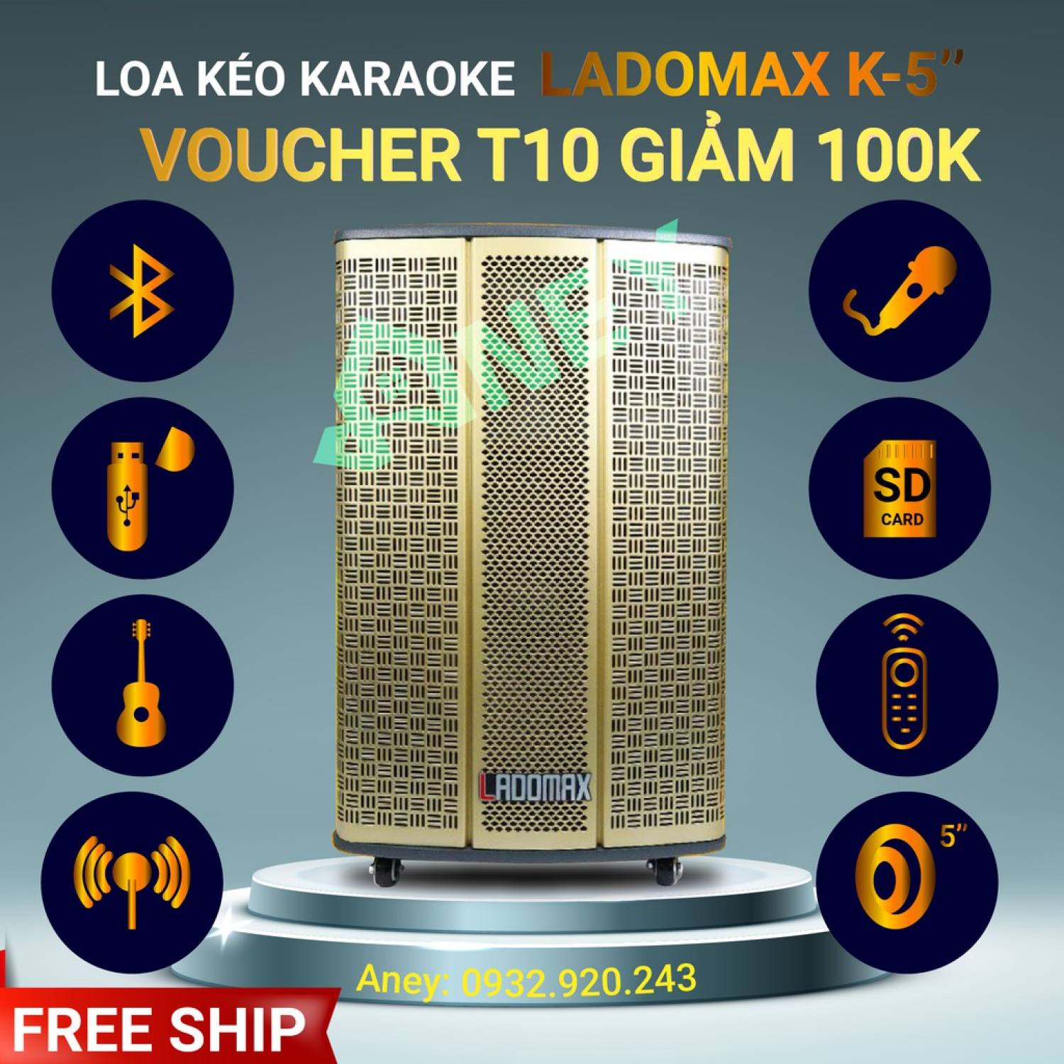 Loa Kéo Karaoke Di Động Bluetooth LADOMAX K-T517 - 4.5 Tấc , 2 Mic Đi Kèm, Vỏ Gỗ, Lưới Vàng Bảo Hành 12 Tháng thumbnail