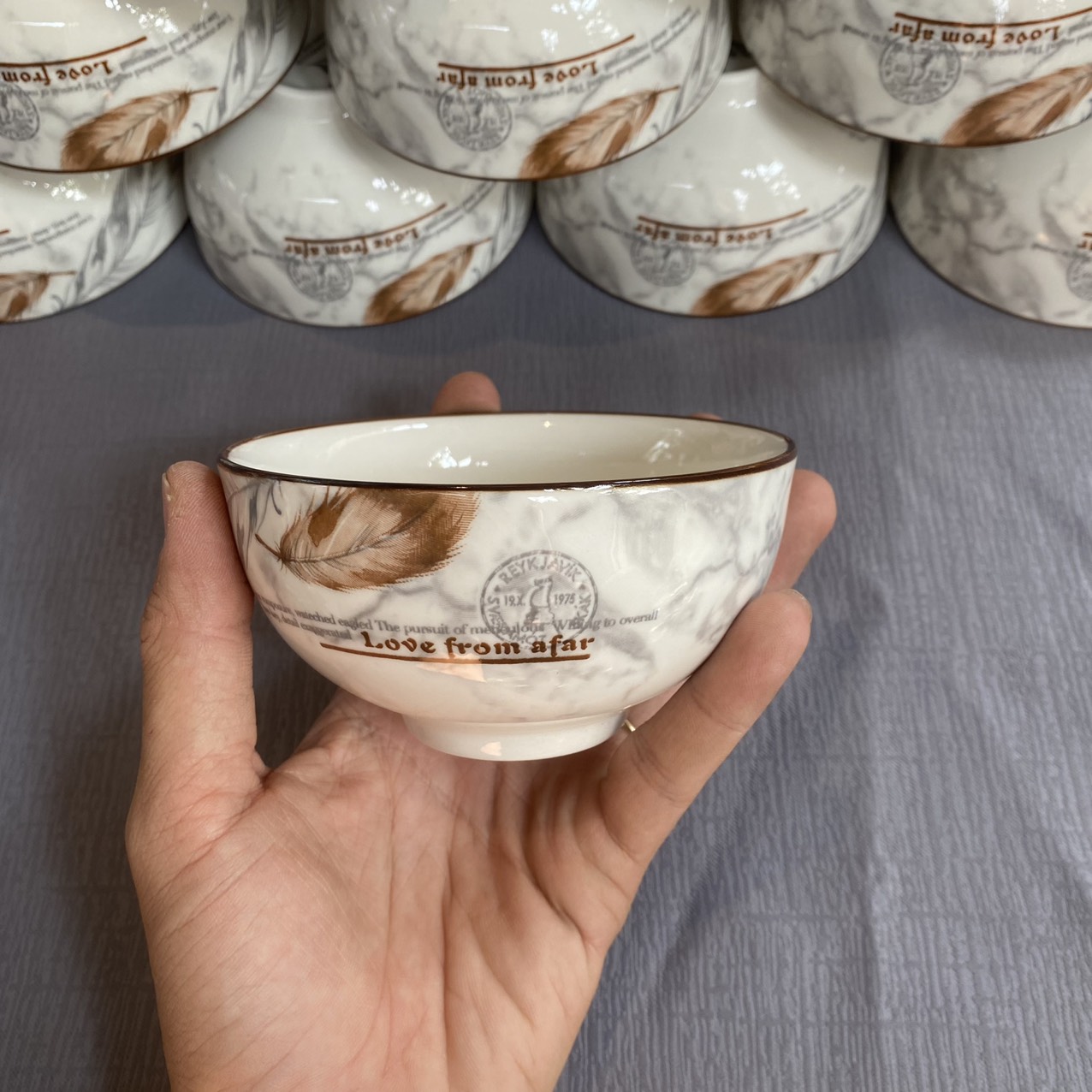 Bộ 10 chén gốm sứ hoa văn Lông Vũ ăn cơm 11,5cm