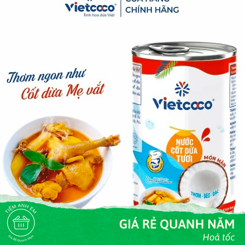 Nước cốt dừa tươi Vietcoco cho món mặn lon 160ml