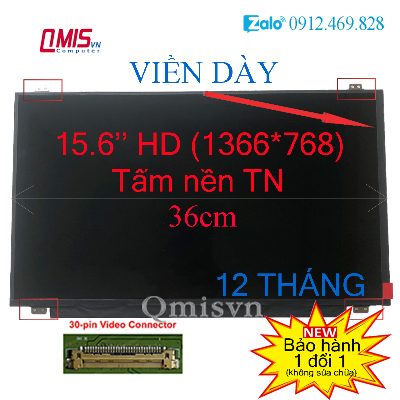 Màn hình laptop 15.6 inch led mỏng Slim 30 pin 40 pin HD, FHD, FHD IPS UHD 4K cho laptop Dell HP LENOVO ACER ASUS SONY TOSHIBA - 15.6 Inch