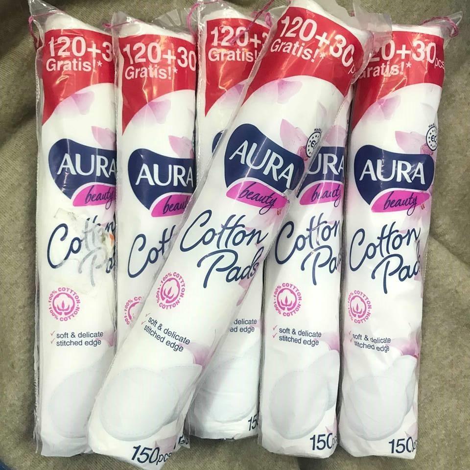 Bông tẩy trang 100% cotton aura 150 miếng
