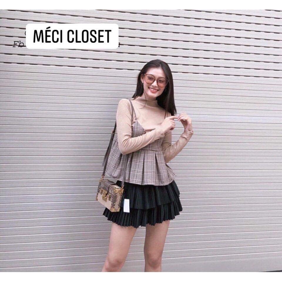 Chân Váy Xoè Ngắn 2 Tầng Đều Dập Ly Cạp Thun Dễ Mặc