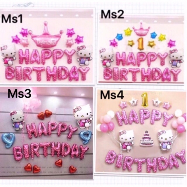 Set bóng trang trí sinh nhật hello kitty( kèm bơm và băng keo)