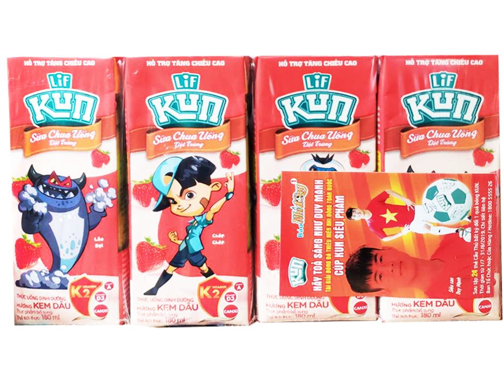 Sữa Chua Uống Kun vị Dâu 180ml (Lốc 4 Hộp)