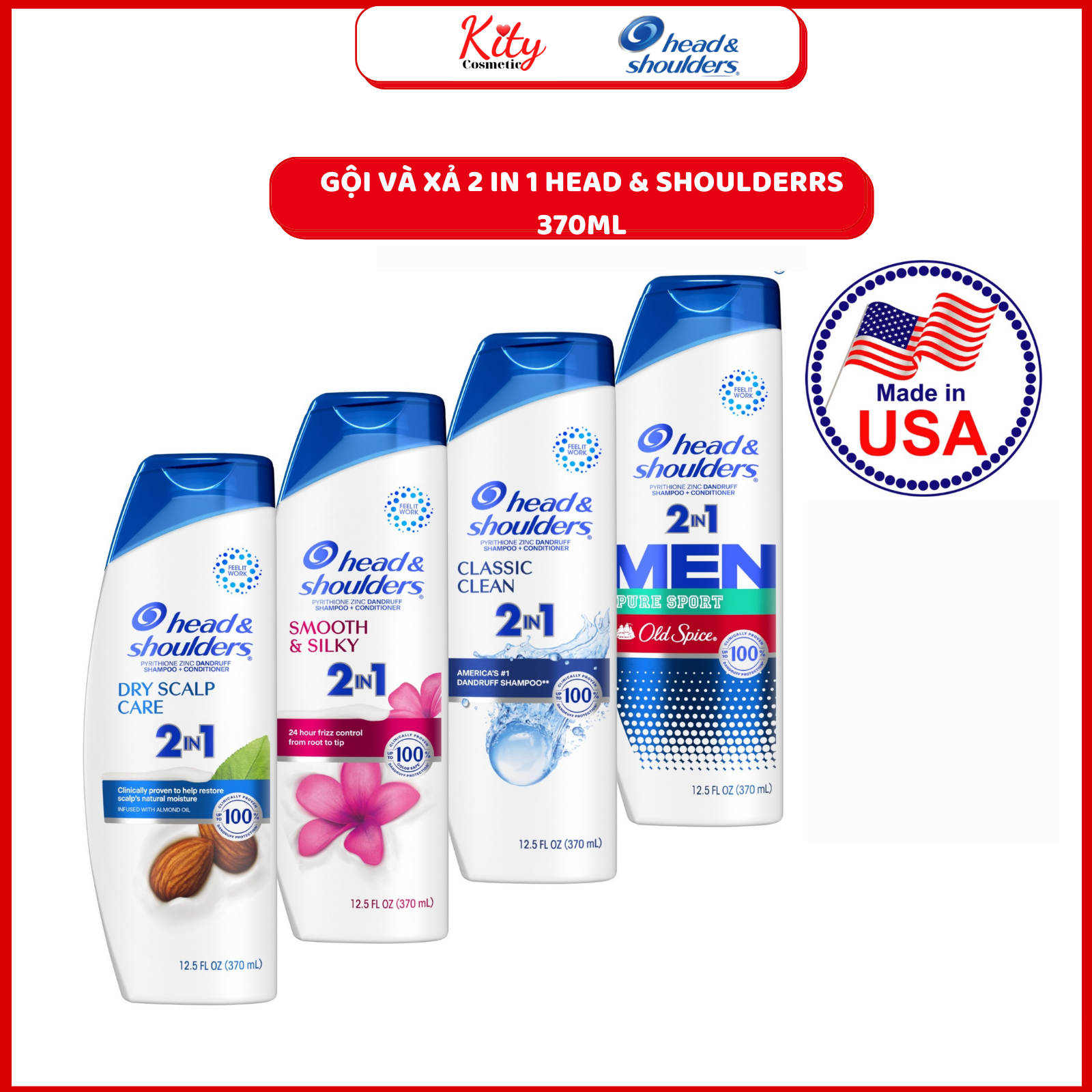 [USA] Dầu gội và xả 2IN1 Head&Shoulders Mỹ 370ml (mẫu mới)