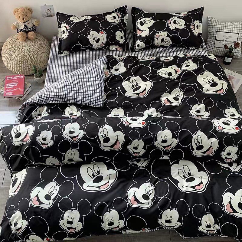 Bộ ga và 2 vỏ gối Cotton Poly Mẫu GẤU MICKEY ĐEN