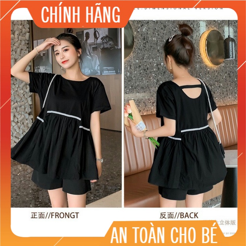 Bộ đồ bầu mùa hè, bộ bầu đùi mẫu mới chất mát size 40-70kg, quần có chun tăng chỉnh bụng mặc được cả bầu to và sau sinh