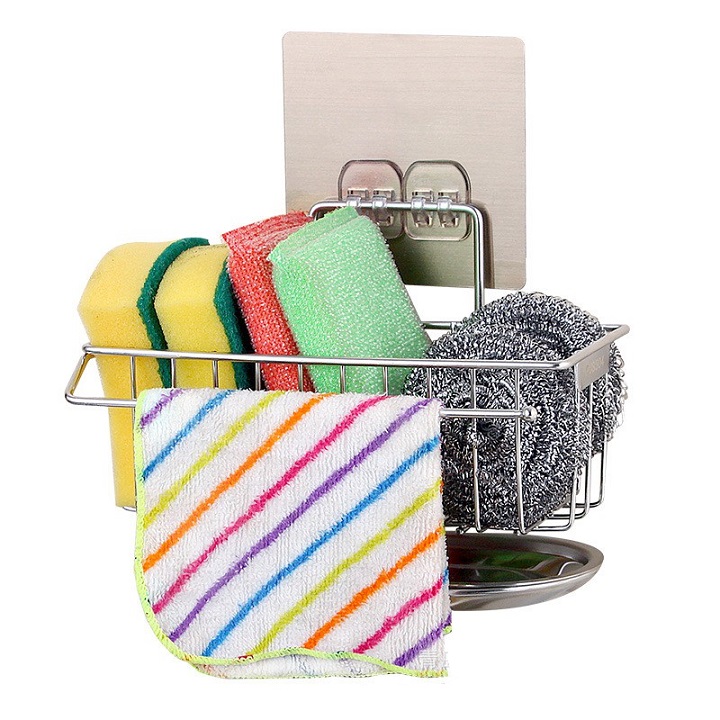 [Hoàn Tiền 10%] Kệ đựng miếng rửa bát inox dán tường - Giỏ inox đựng miếng rửa chén bát dán tường BH824