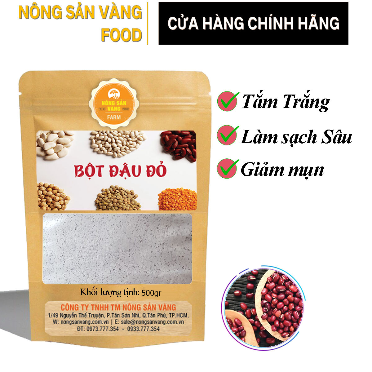 Bột Đậu Đỏ Nguyên Chất 500gr dưỡng da tẩy tế bào chết làm hồng da - Nông Sản Vàng