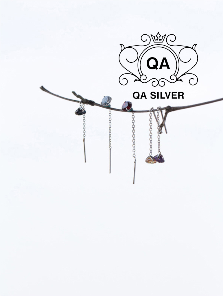 Khuyên tai bạc 925 dáng dài nụ đính đá đen trắng bông nữ S925 CHAIN QA SILVER Earrings EA250503