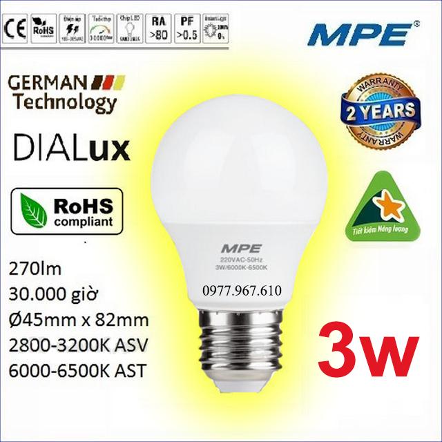 Bóng led bulb 3w cao cấp mpe