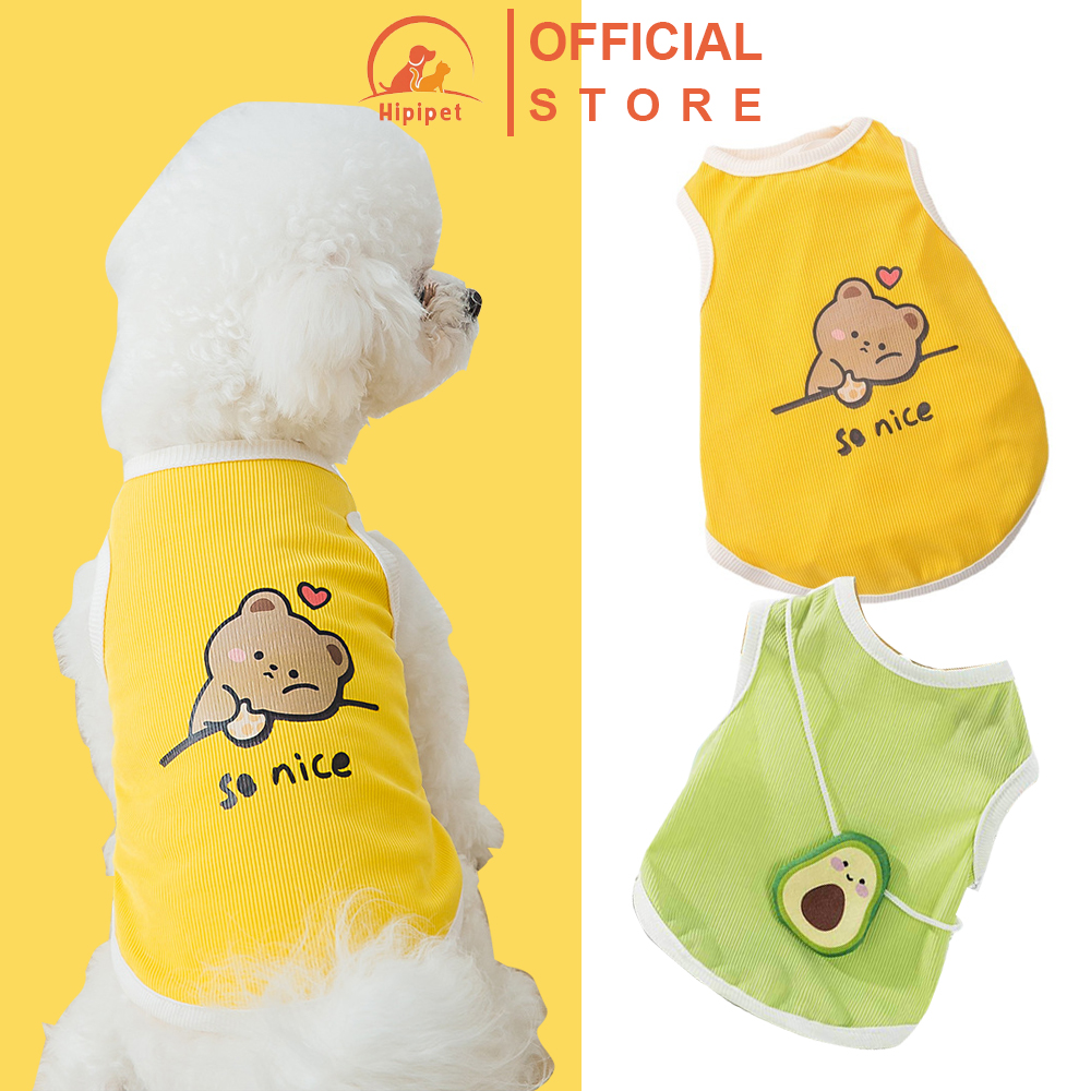 Áo cho chó mèo mùa hè Hipipet Poodle vải lụa băng mát lạnh màu vàng in