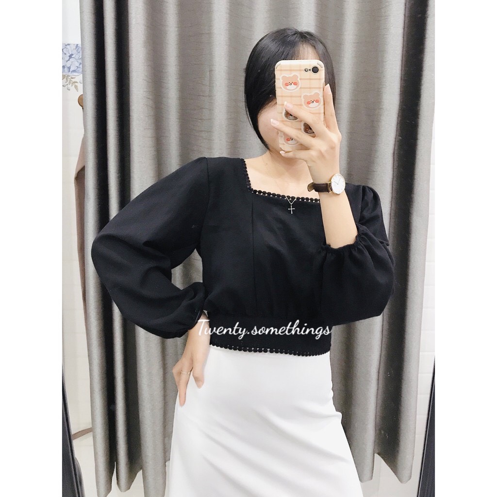 Áo Croptop Thắt Nơ Lưng Phối Ren