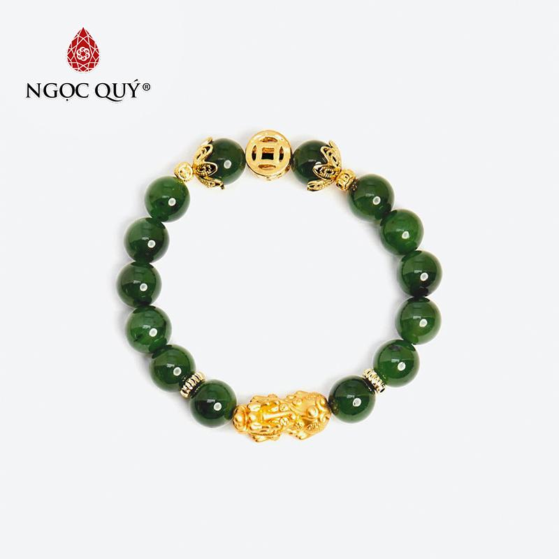 Vòng tay đá ngọc bích phối tỳ hưu bạc bọc vàng 24k mệnh mộc hoả - ngọc quý gemstones