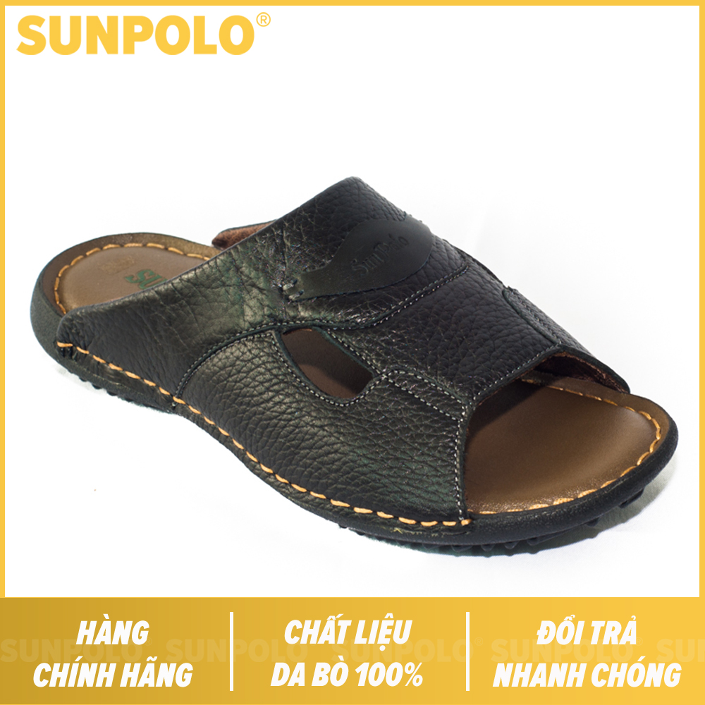 Dép Quai Ngang Nam Da Bò SUNPOLO DQN036 (Đen, Nâu)