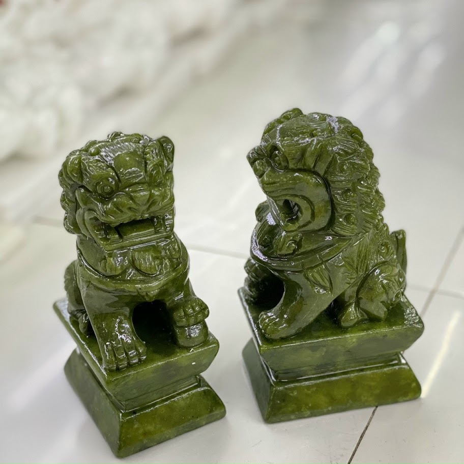 cặp sư tử đá xanh serpentine phong thủy