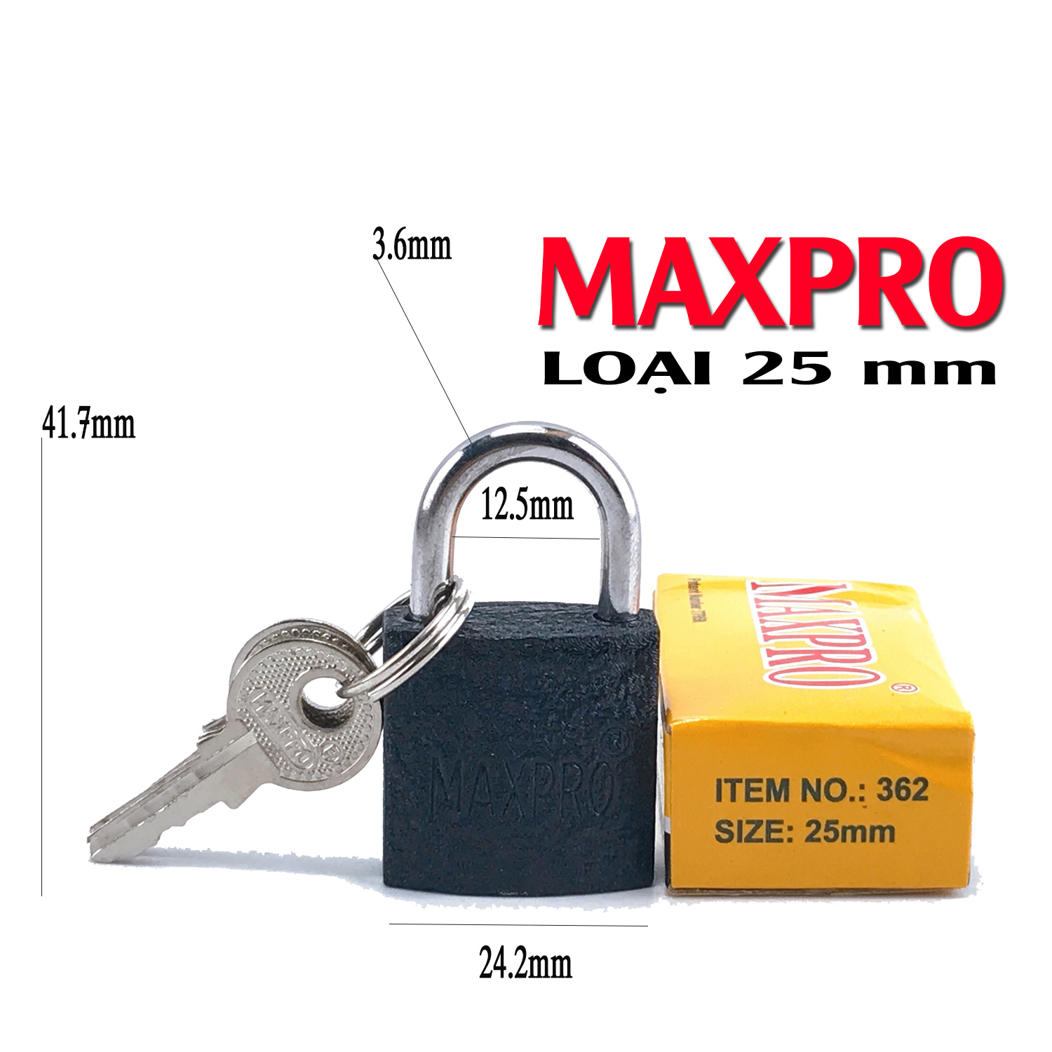 Ổ Khóa hành lý MAXPRO Đen Top Security Products | Size 25 mm với 3 chìa linh hoạt - giải pháp an toàn cho vali ,balo ,túi xách của bạn