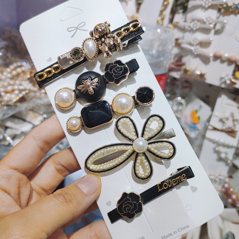 Set 5 Kẹp Tóc Hàn Quốc ( Đá Đen )