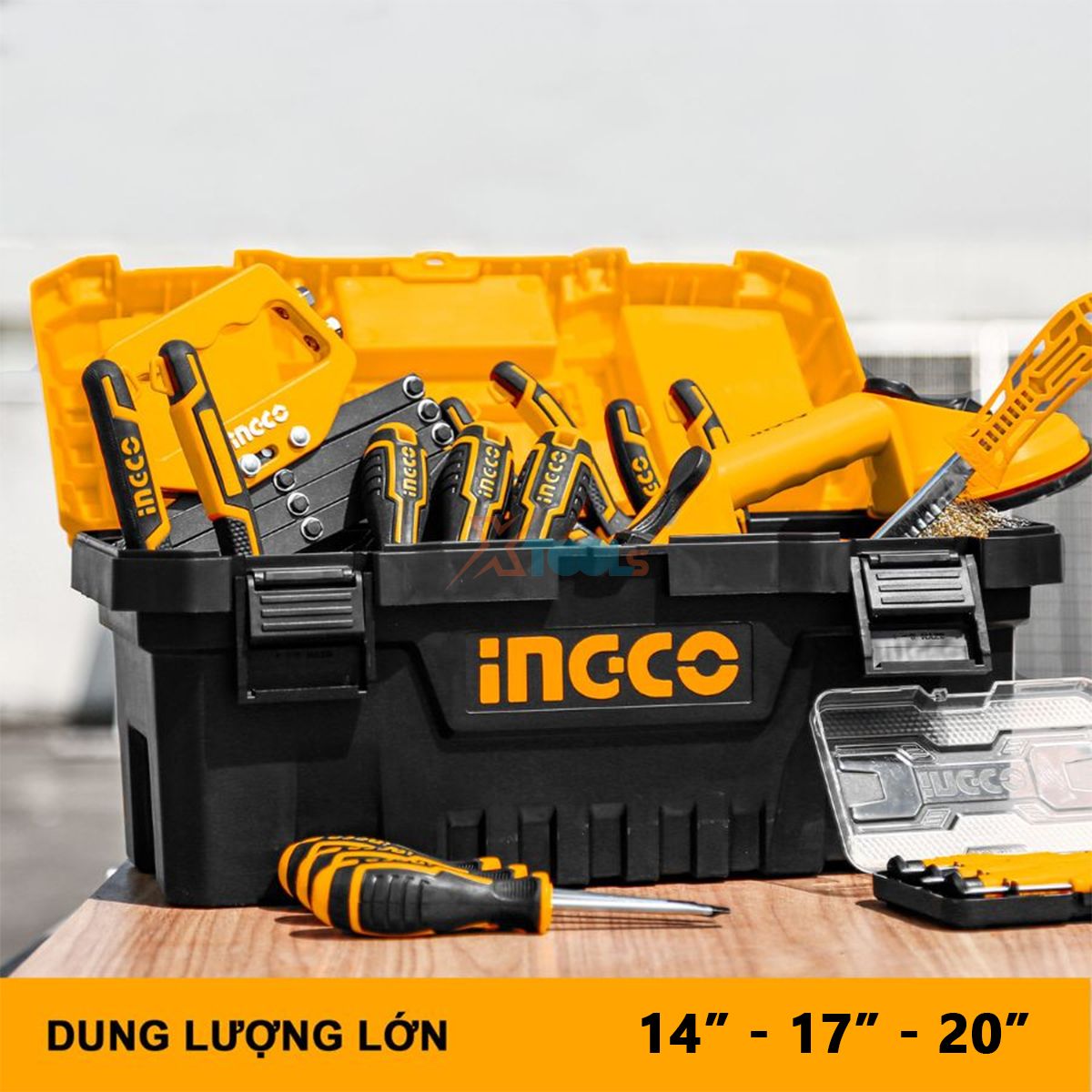 Thùng đựng đồ nghề đa năng INGCO 14-17-20 inch | hộp đồ nghề/dụng cụ 5 ngăn nhựa PP chịu lực cao, chống va đập, khóa kim loại hoặc khóa sắt