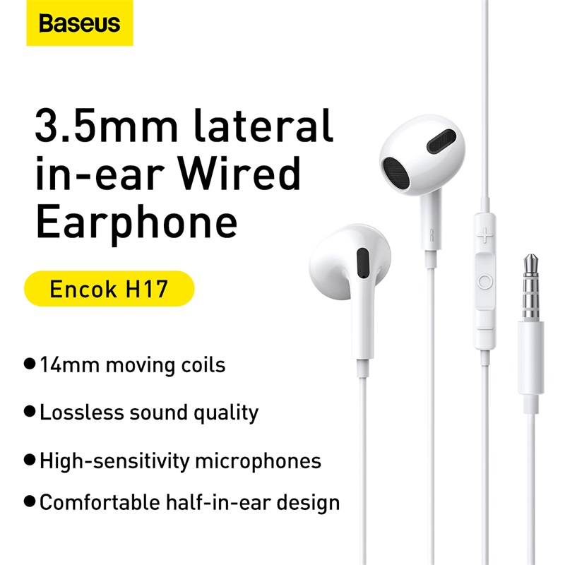 Baseus H17 3.5mm Earphones For Samsung Xiaomi Phone Half In Ear Hearphone Wired Headset With Mic For Smart Phone