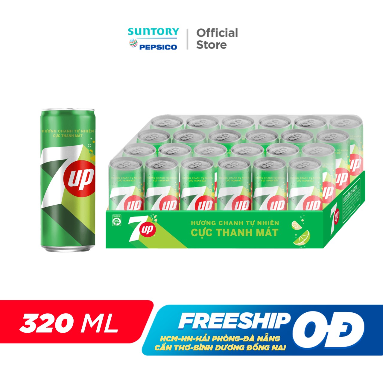 Thùng Nước Ngọt Giải Khát Có Gaz 7Up (320ml/lon)