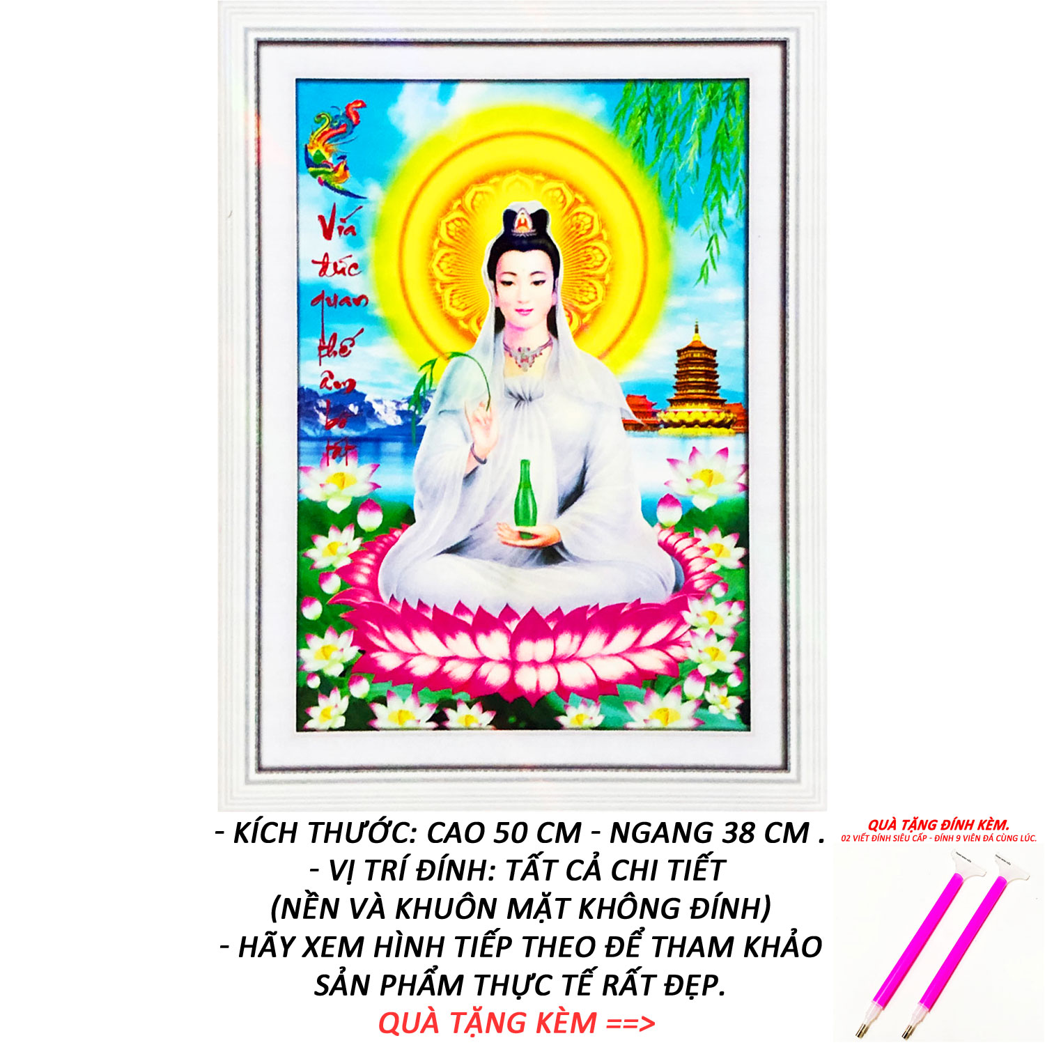 Tranh Đính Đá 5D - Quan Thế Âm Bồ Tát Tỏa Hào Quang 36(Kèm Quà Tặng) - Tranh Minh Hiền (TỰ ĐÍNH ĐÁ)