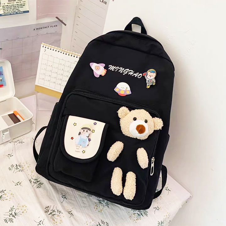{TẶNG KÈM  STRICKER  } Balo thời trang kèm gấu bông cho học sinh, balo phong cách ullzang, cặp sách đi học