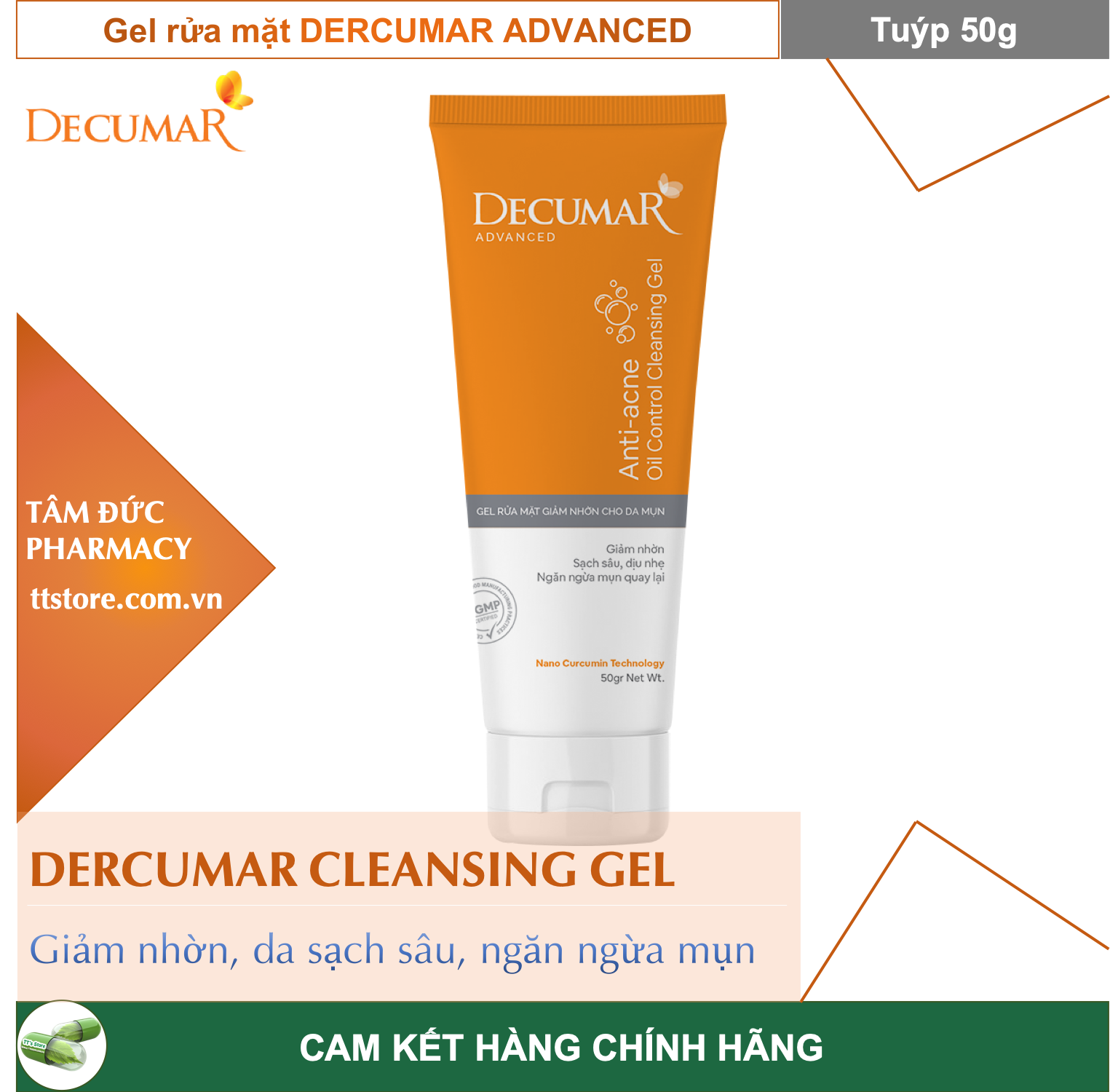 [HCM] Decumar Clean Advanced - Sữa rửa mặt dạng Gel sạch nhờn ngừa mụn [Tuýp 50g] - DECUMAR CLEANSING GEL