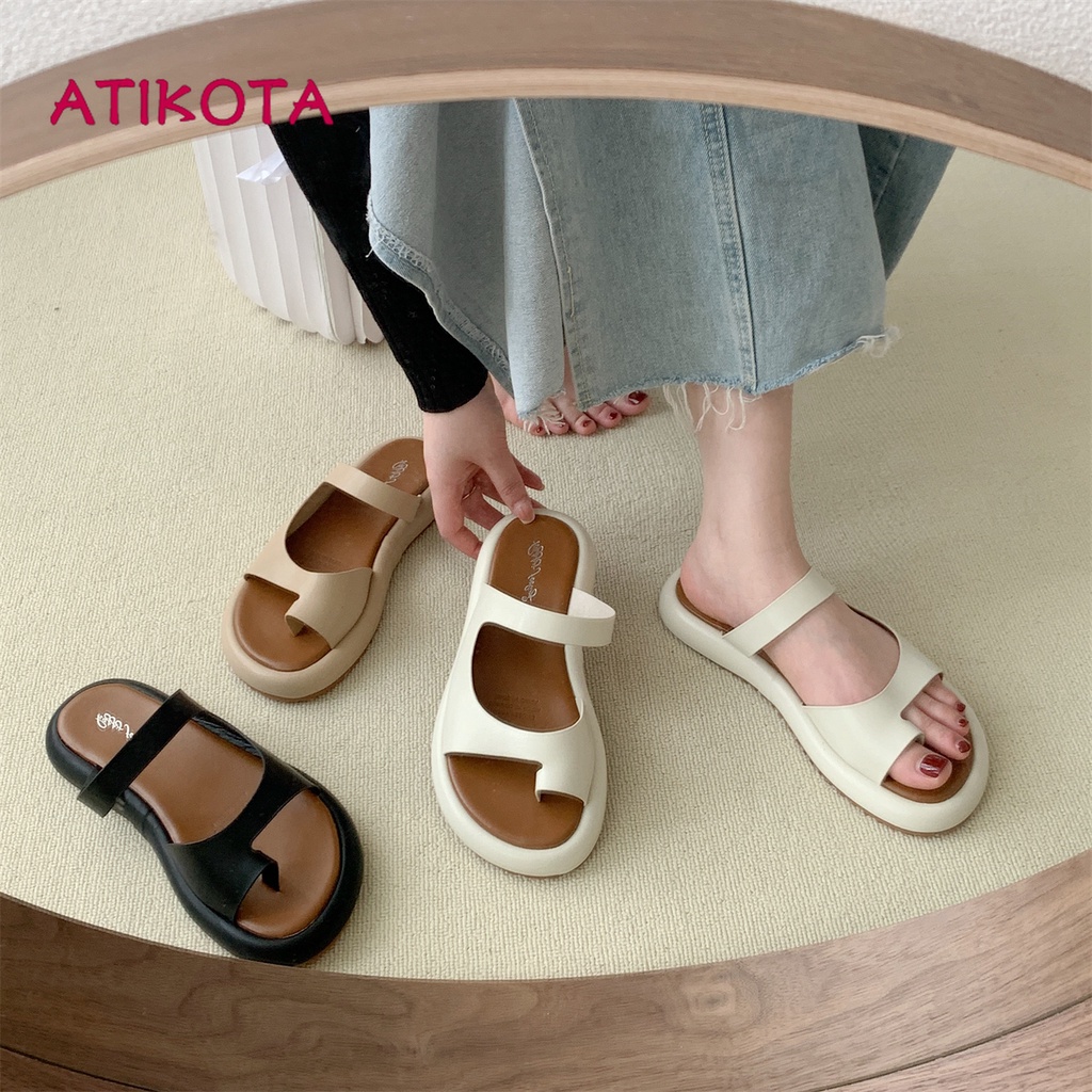 Atikota Nền Tảng Giày Xăng Đan Nữ Mùa Hè Ngoài Mặc Mũi Dép Thoải Mái Bên