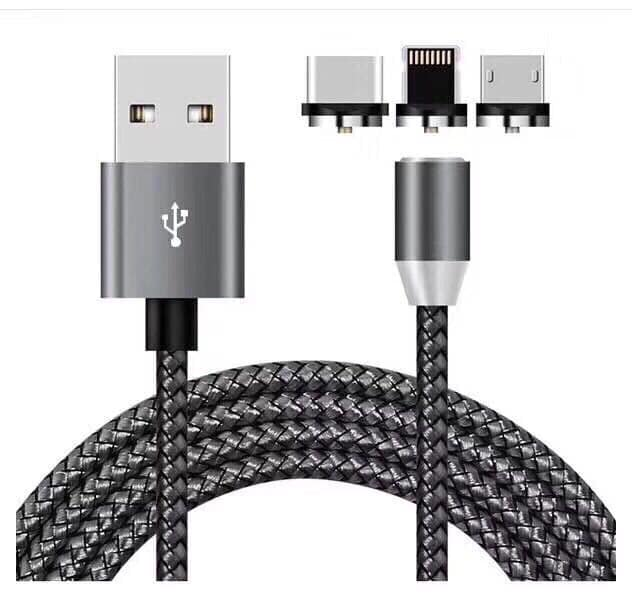 Cáp sạc nam châm 3 đầu (iPhone/MicroUSB/TypeC) xoay 360, Dây bọc dù - Beetech
