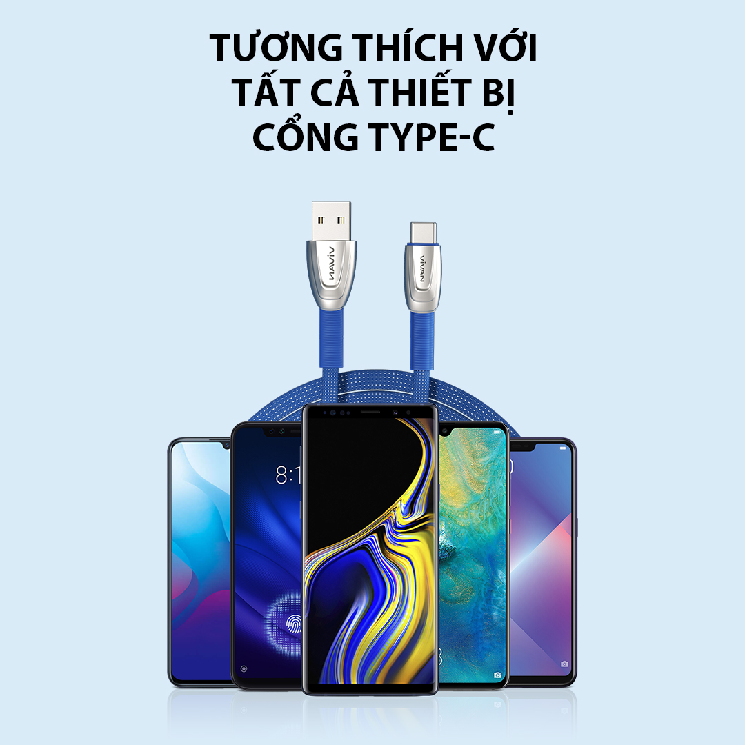 Cáp Sạc Nhanh Iphone/ Type-C/ MICRO USB  VIVAN 3A chiều dài 1m cáp sạc iphone ipad samsung xiaomi oppo vivo huawei chất liệu dây dù chống rối l hàng chính hãng